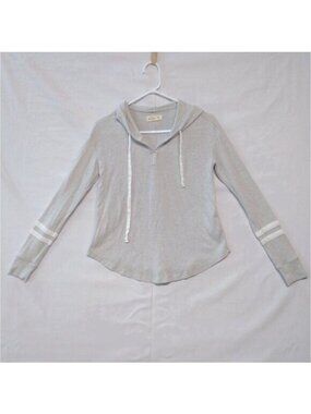 Hollister California XS Gray Hooded Long-Sleeve Top Striped Sleeves & Drawstring